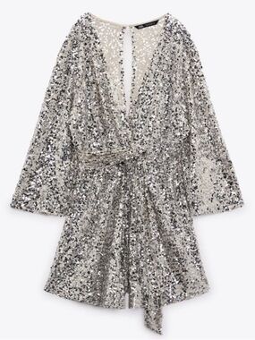 Zara Silver Sequin Wrap Romper